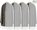 Zilink Breathable Garment Bags for Leather Coat 40” Suit Bags for Closet Storage Silky Suit Dust Covers for Hanging Clothes with 7" Gussted Wrinkle Free for Leather Clothing, Fur Coat, White, Set of 4