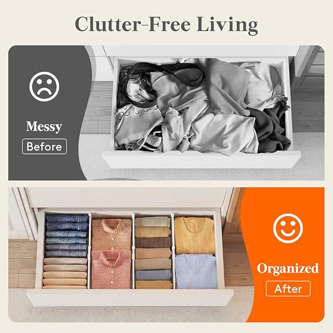 Lifewit 6" High 12 Pack Deep Drawer Dividers, 11.5-18.5" Expandable Clothes Divider for Drawers, Adjustable Dresser Drawer Organizers, White Drawer Separators for Dresser, Kitchen, Clothing