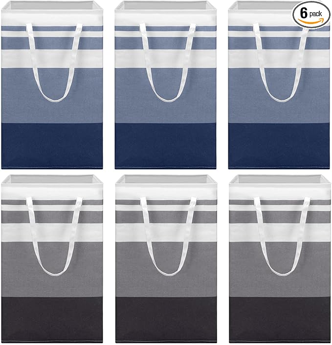 Foaincore 6 Pieces 75 L Laundry Hamper Basket Organizer Large Laundry Bag Bulk Waterproof Collapsible Clothe Storage with Handles for Dorm Room Bedroom Towels (Dark Blue,Black Gray)