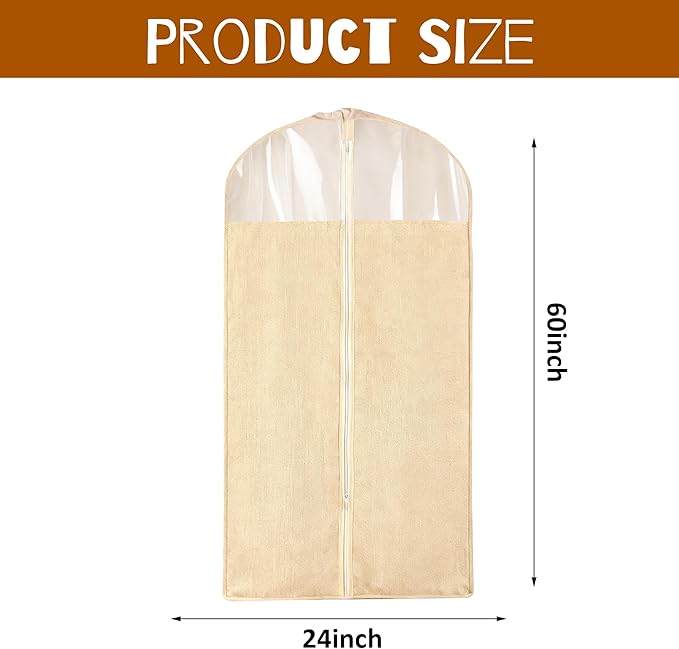 2 Pack 24 x 60 Inches Cotton Garment Bags for Hanging Clothes, Breathable Garment Bags for Long Dress, Fur Coat, Jacket, Gown, Suit, Garments Covers with Clear Window