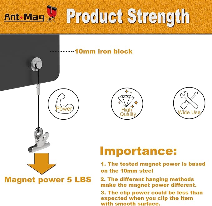 Ant Mag Magnets Clips for Hanging Metal Clips with Strings Perfect for Gloves Towels Hats Organization, Magnetic Clip for Fridge Locker Grill Indoor Outdoor Use 6 Pack