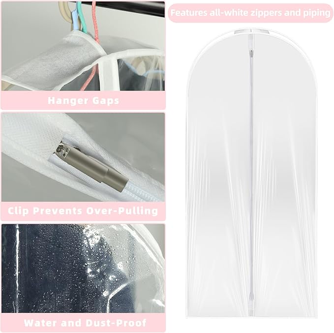 Garment Bags for Hanging Clothes with 4" Gusseted, Suit Cover for Clothes,Coats,Suit,Jackets,Dress,Shirts,Skirt. (Clear-50"-2pcs-Double zipper-PE)