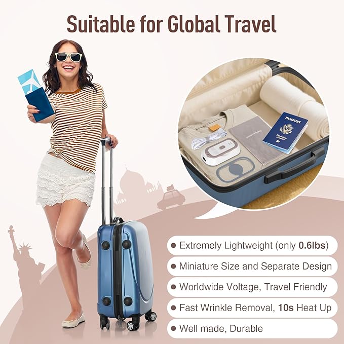 Mini Travel Iron with Adaptive Global Voltage, 100-230V Portable Dry Iron for Clothes (No Steam), 10s Heat Up, Non-Stick Soleplate, Ultra-Lightweight, Ideal for Sewing, Quilting and Handcraft