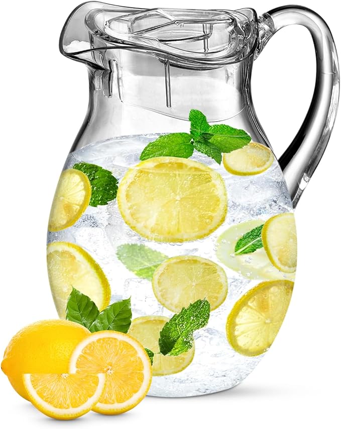 MosJos Acrylic Pitcher (72 oz), Clear Plastic, Water Pitcher with Lid, Shatterproof, BPA-Free Clear Pitcher, Ideal for Sangria, Lemonade, Juice, Iced Tea & More