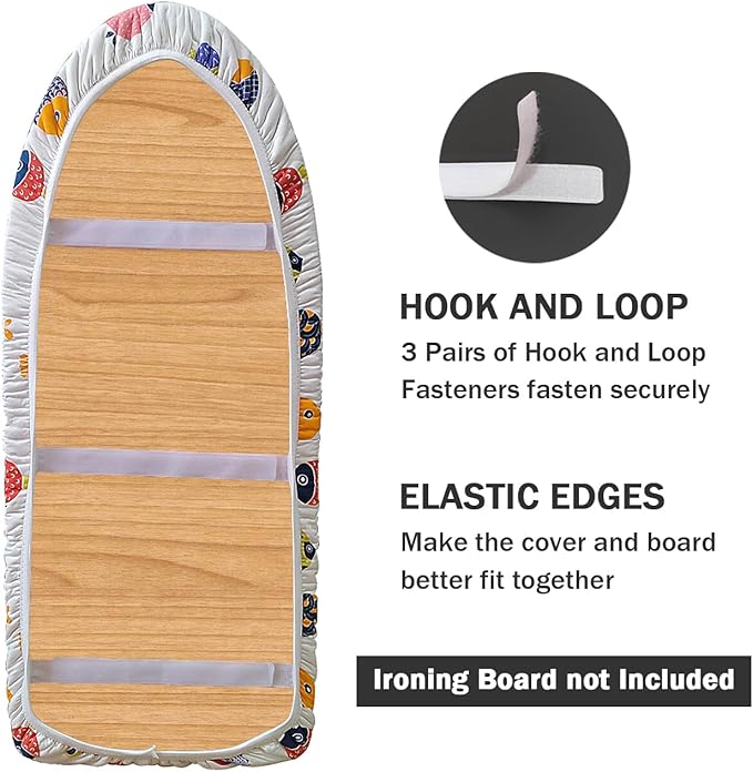 12.5" x 30" Small Tabletop Ironing Board Cover and Pad,3 Pairs of Hook and Loop Fastener Straps,Elastic Edges,Cotton Mini Iron Board Cover with Scorch Resistant Thick Padding