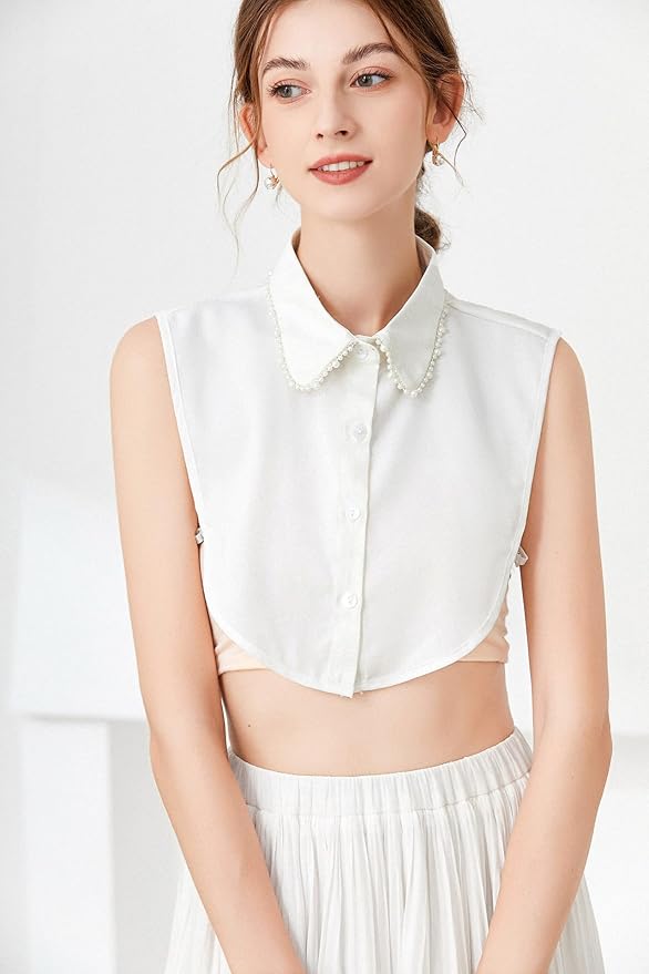 YAKEF Lady Half-Shirt Blouse Detachable Lace Chiffon Fake Collars Dicky Collar Faux Collar