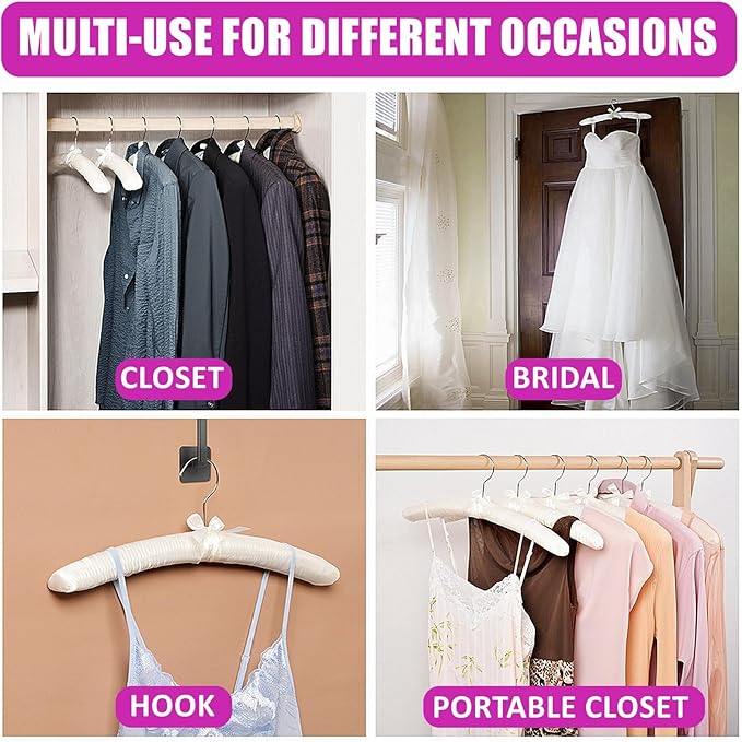 Amber Home 10 Pack 17 Inch Large Ivory Satin Padded Hangers for Women Clothing, Anti Slip Cushioned for Sweaters, Silk Fancy Dress for Wedding, Delicate Cashmere