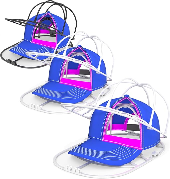 Hat Washer Cage for Washing Machine - Baseball Cap Cleaner Rack, Ball Cap Washing, Dishwasher Safe, Perfect for Cleaning and Protecting Hats in Dishwasher (White/Black 3 Pack (Assembly))