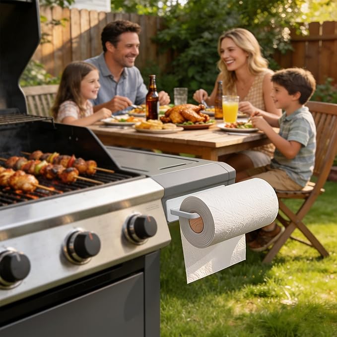 Heavy-Duty Magnetic Paper Towel Holder Fits Jumbo Rolls, White, Suitable for Kitchens, RVs, Washing Machines, BBQ Carts