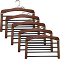 Wooden Pant Hanger Space Saving - 4 Tier Closet Storage Hanger Organizer for Jeans Legging Scarves Pants Towels, 5 Packs, Brown