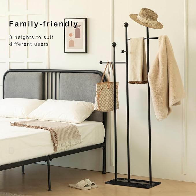Metal Freestanding Coat Rack with Marble Base Heavy Duty Clothes Rack Coat Tree Stand Hat Rack for Corner Bedroom Entryway Living Room Hotel 19.69 x 11.02 x 68.9 Inches (Black)