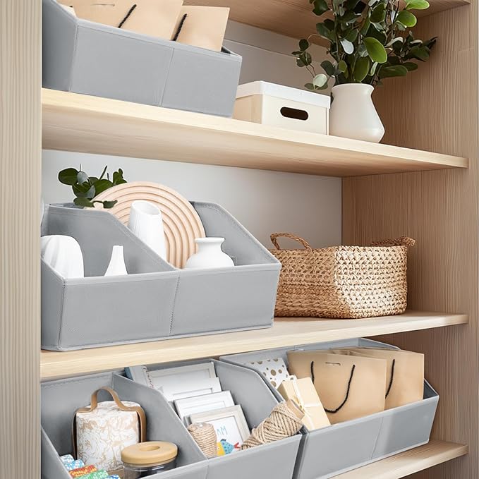 Closet Organizers and Storage Bins - 4 Pack Collapsible Divided Trapezoidal Cube Storage Bins Baskets For Organizing Clothes Blankets,Toys, Books, Towels(Light Grey)