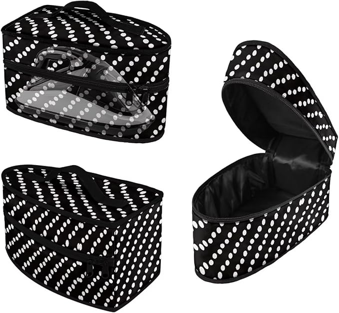 Rchsmod Black Polka Dot Print Steam Iron Case Portable Travel Iron Holder with Handle Lightweight Steamer Storage Bag Iron Accessories, Case Only