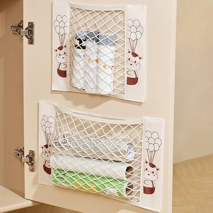 Mesh Storage Bags 2Pcs, Portable Self-adhesive Laundry Bag Pockets for Socks and Underwear Storage, Wall Mounted Mesh Storage Organizer Net for Home and Office, Small Car Net Pocket