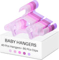 Hsei 5/10/40 Pack Baby Hangers with 10/20/80 Clips, Plastic Kids Pants Hangers for Nursery Closet Top and Bottom Clothes Hanger Set for Newborn Infant Toddler(120 Packs Total,Pink Series,10.6 Inch)
