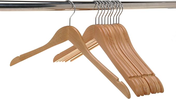Quality Semi Curved Wooden Suit Hangers, 20-Pack Smooth Finish Solid Wood Coat Hanger with Swivel Hook, Jacket, Pant, Dress Clothes Hangers (Natural, 20)