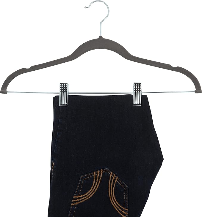 Laura Ashley 12 Pack Velvet Hangers with Clips | Durable | Plush Velvet | Slim | Closet Organization | Grey | 12pack | Suit | Pants | Blouse | Closet Organization