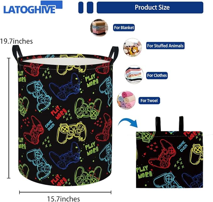 Baby Laundry Hamper kids laundry Basket Waterproof Laundry Bag for Bedroom Toy Clothes Organizer Room Décor(Game)