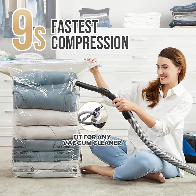 TAILI 10 Pack Vacuum Storage Bags, Jumbo Cube Space Saver Bags (31x40x15 Inch), Extra Large Vacuum Sealer Bags for Comforters Blankets Bedding Clothing, Closet Organizer, Cream