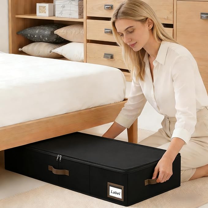 Cupic Cupid Under Bed Storage Containers, Foldable Organizer with Lid for Bedroom, Underbed Storage Box for Blankets, Clothes, Shoes, 2 Pack, Black