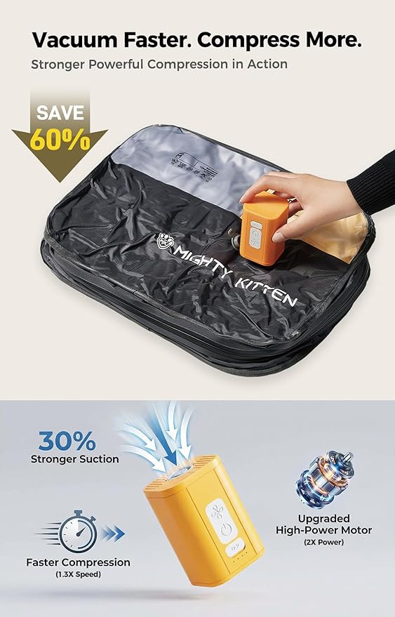 Travel Vacuum Seal Bag with Pump, 21L Compression Packing Cube Kit with 270° Zipper, Reusable Waterproof Vacuum Storage for Carry-On & Small Checked Luggage (2-Pack)