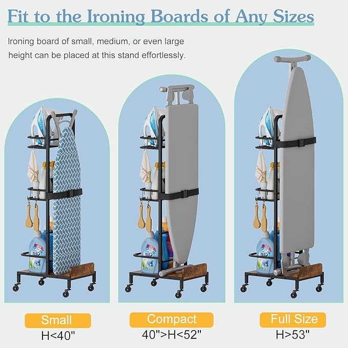 Ironing Board Hanger,Iron and Ironing Board Holder No Wall Mount,Laundry Room Organization and Storage Cart with Iron Stand,Narrow Laundry Shelves Organizer Cabinet,Laundry Room Essentials Accessories