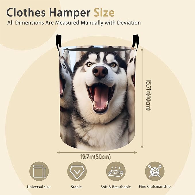 Husky Laundry Basket Hamper for Boys Girls Kids Adults, Foldable Waterproof Oxford Clothes Storage Bin, Funny Dog Organizer for Bedroom Bathroom Room Decor 19.7"x15.8"
