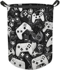 Gaming Gamer Laundry Basket, Toybox for Boys Room, Black and White Game Laundry Basket Hamper Waterproof Collapsible Clothes Toys Storage Bin Organizer for Bedroom Bathroom Boys Gamer Room