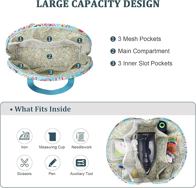 KOKNIT Full Size Iron Storage Bag, Stylish Portable Steam Iron Bag, Christmas Gift Tote For Ironing accessories & Travel (Colorful cashew flower)