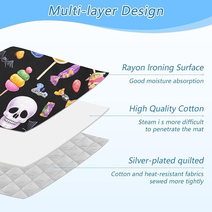 Ironing Mat Pad for Table Portable Travel Iron Blanket Ironing Board Covers Pressing Mat Heat Press Pads 27.6x47.2 Inches Halloween Skulls Lollipops Candies35