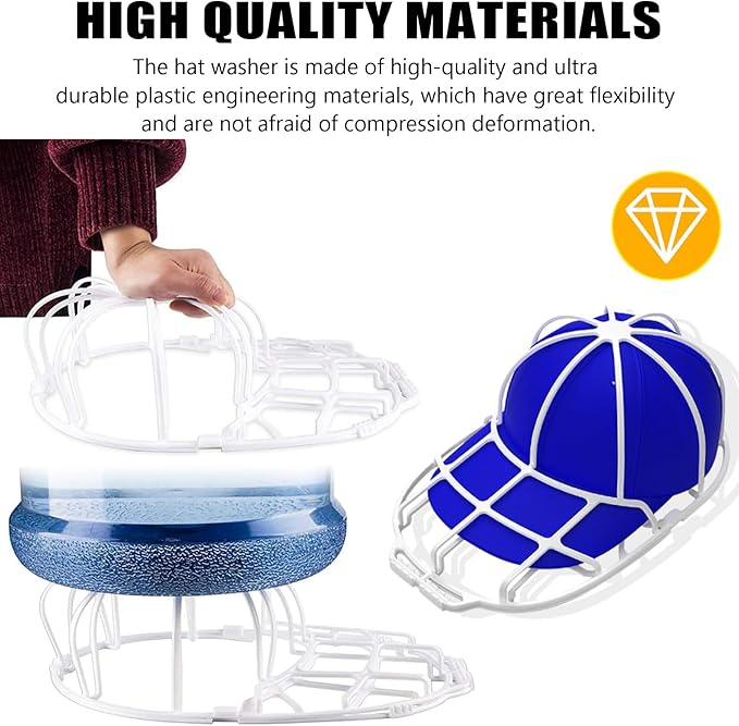 INVODA Hat Washer Cage Hat Washer for Washing Machine Hat Cleaner for Baseball Cap Dishwasher Hat Rack Protector Organizer for Flat & Curved(White)