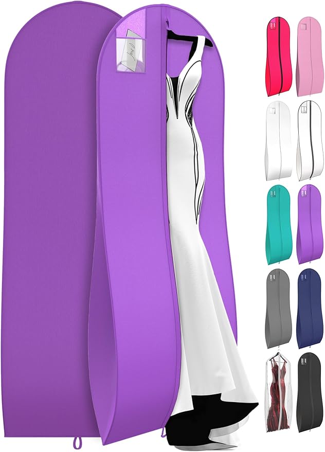 72" Tapered Long Dress Bags for Gowns - Wedding Dress Garment Bag for Dresses - Long Garment Bags for Hanging Clothes & Closet Storage, Dress Bag for Airplane