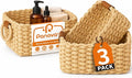 Storage Basket, Recycled Paper Rope Bathroom Basket Organizer, 3Pcs Small Baskets for Organizing, Mini wicker Basket for Decorative Storage Bins, Shelves, Bathroom, Cabinet - Beige