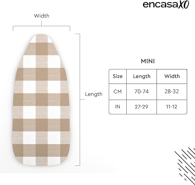 Encasa XO Ironing Board Cover and Pad 28"x12" - 4mm Felt Mini Iron Board Cover with Padding, Stain-Safe Dye, Non Slip, Elastic Bungee Cord Tightening, Heat Resistant Buffalo Beige