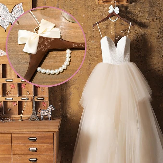 2 Pcs Personalized Wedding Hanger for Bride and Groom, Wooden Bride Hanger, Custom Mr and Mrs Hangers with Bow Tie for Tuxedo, Bridal Party Shower, Wedding Gift