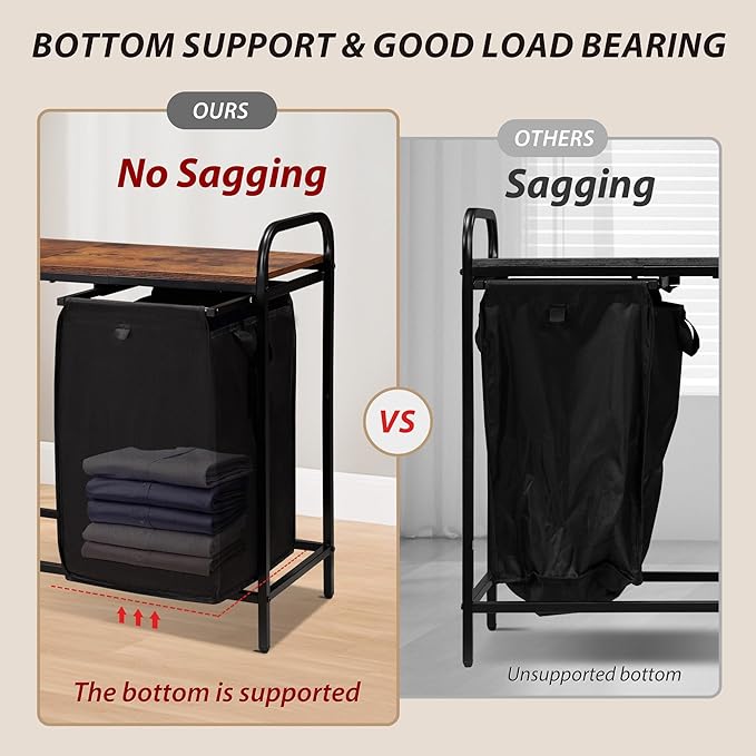 4 Section Laundry Hamper with Shelf, Laundry Basket Organizer with 4 Pull-Out Removable Bags 4×11.5Gal(43.4L), Laundry Sorter for Clothes Organization in Bedroom, Laundry Room, Brown