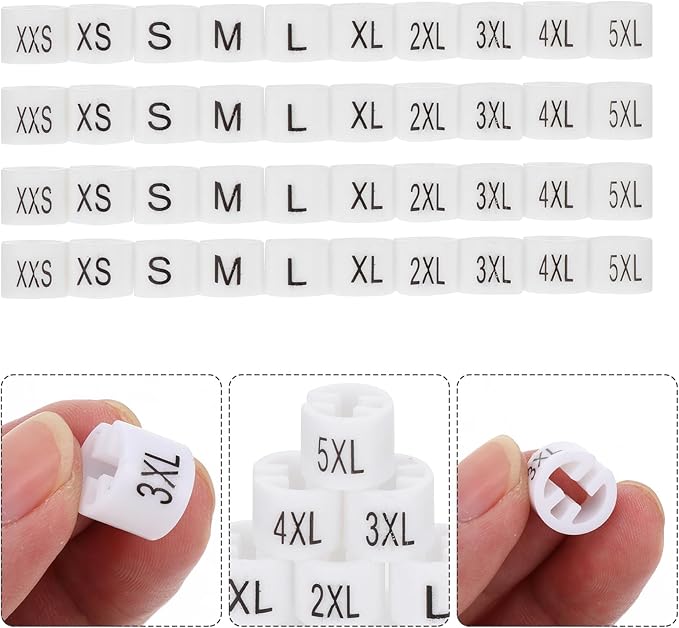 Balacoo Clothes Hanger Size Markers, 100Pcs Garment Size Markers Kit for Retail, at Home Hangers, Closet Organization 10 Size White 1X1CM