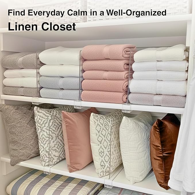 Shelf Dividers Purse Organizer for Closet: 6-pack Acrylic Bag Storage Organizer for Handbags, Clutches, Clothes, Sweater, Towel on Wood Shelves