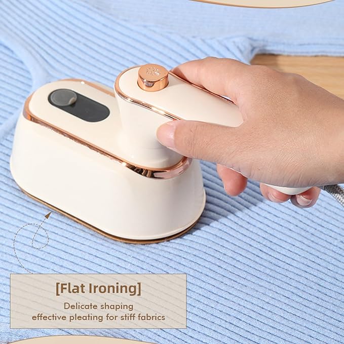 Mini Steamer Travel Iron, Portable Handheld Ironing Machine Clothing Steamers Small Size Folded Hand Held Steam Iron for Shirt Dorm Travel Steamers (Beige)