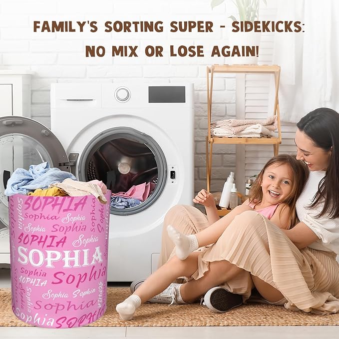 Custom Name Laundry Hamper, Personalized Laundry Basket with Name for Baby Boys Girls, Customized Collapsible Dirty Clothes Hamper Storage with Handles for Bedroom Bathroom Dorm Room Decor