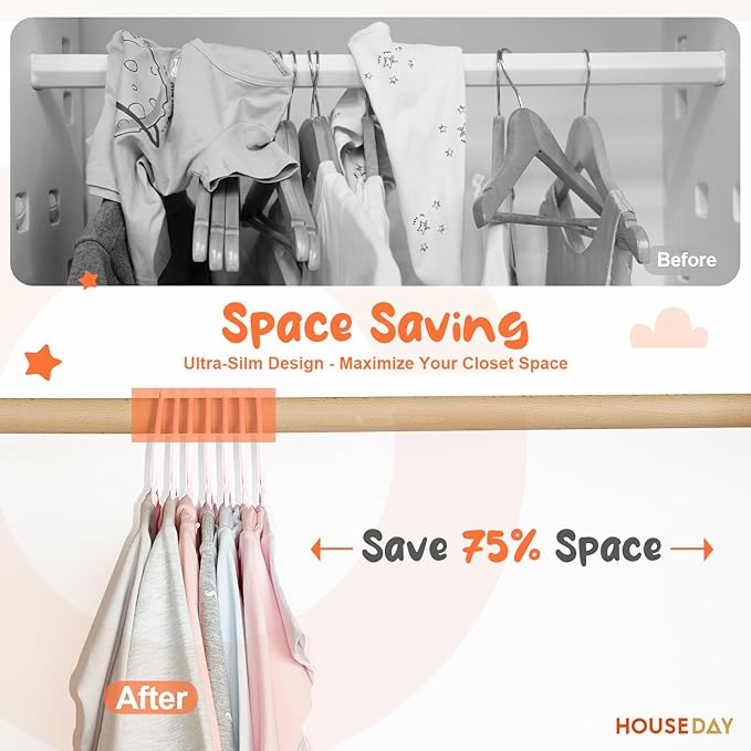 HOUSE DAY Premium Baby Hangers 20 Pack, 11 Inch Kids Plastic Hanger White, Slim Childrens Hangers for Infant, Toddler, Child Clothes, Non-Slip Sturdy and Durable Baby Clothes Hanger for Closet