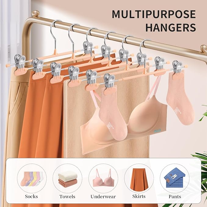 HUADYMEET 20 Pack 14Inch Pants Hangers with Wide Clips,Metal Trouser Hanger for Jeans.Space Saving Skirt Hangers Heavy Duty Non-Slip Adjustable Clothes Shorts Hanger for Women,Men,Coral Pink