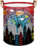 Dirty Clothes Hamper for Boys Laundry Basket City Skyline Spider Web Collapsible Large Round Storage Bin Organizer for Living Room Bedroom Playroom