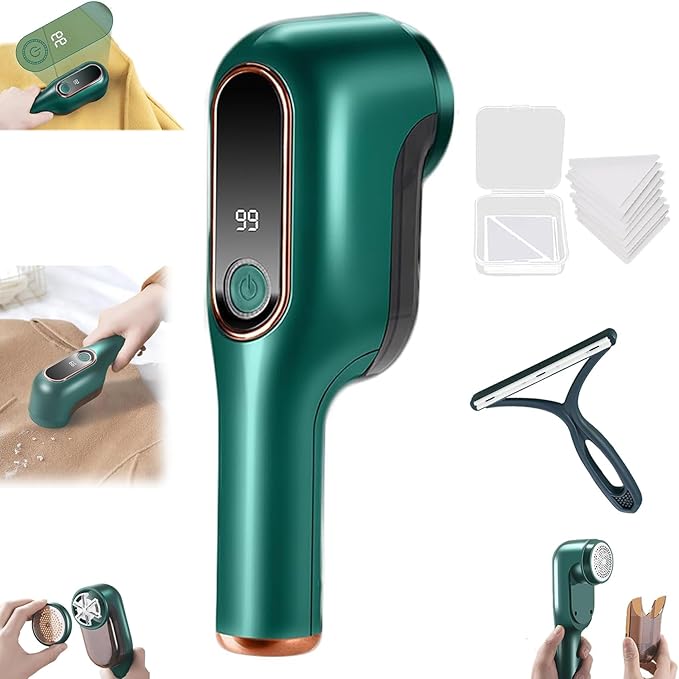 Lint Buster for Clothes, Scrubeeze Lint Buster, Digital Power Display Electric Lint Remover Rechargeable, Fabric Shaver and Lint Remover (1PC Green)