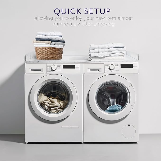 Life Finds 54 inch Washer Dryer Countertop with Safety Ledge for Laundry Room Organization, White Marble Pattern, LF-WDCT1WM