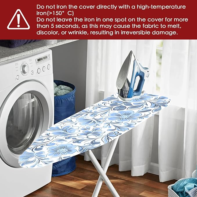 Nuxovilar Ironing Board Cover with Blue Floral Pattern, 15x54 Inches Polyester - Iron Covers for Ironing for Bedroom, Bathroom, Guest Room