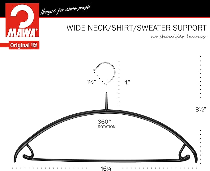 Mawa by Reston Lloyd Non Slip Metal Clothing Hanger, Smooth Shoulder Support with Skirt Hooks/Pant Bar, Model 42-U, Pack of 100