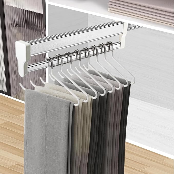 Pull Out Clothes Hanger Rod Adjustable Wardrobe Clothing Rail Hanger Rack Bar for Pants Clothes Stainless Steel (547mm/21.5inch)