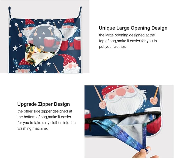 Hanging Laundry Hamper Over the Door with Stainless Steel Hooks Rack Dirty Clothes Wall Mounted Hamper Basket Bag 29.5X20inch July 4th Gnomes Drum Dark Blue