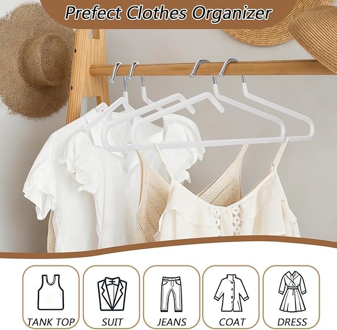 Leumoi 20 Pack Short Neck Hangers Non-Slip Metal Hangers for Clothes, Pants, Shirts, Tank Tops, Jackets, Space Saving, Short Neck Household Collar Protection (White)